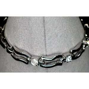 Silver Tone Rhinestone Bracelet 6.5" Elegant Design